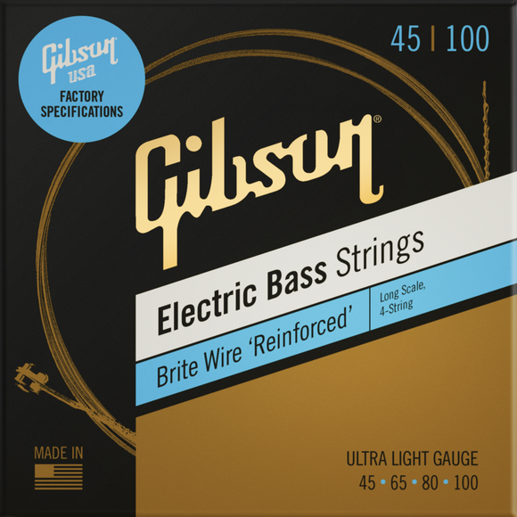 Gibson Brite Wire Electric Bass Strings, Long Scale Ultra Light 45-100
