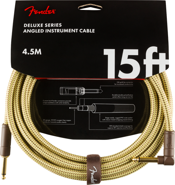Fender Deluxe Series Instrument Cable, Straight/Straight, 15', Tweed
