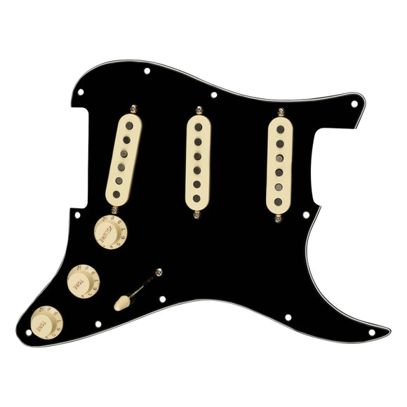 Fender Pre-Wired Strat Pickguard, Tex-Mex SSS, Black 11 Hole PG