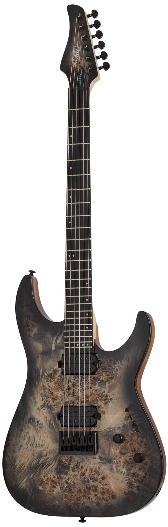 Schecter C-6 Pro Electric Guitar Burl Top, Coil Split Tap, Charcoal Burst