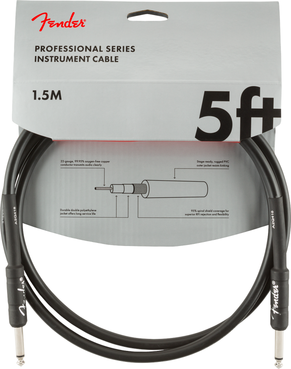Fender Professional Series Instrument Cable, Straight/Straight, 5', Black