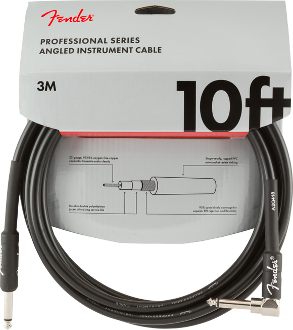 Fender Professional Series Instrument Cable, Straight-Angle, 10', Black