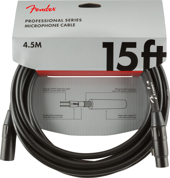 Fender Professional Series Microphone Cable, 15', Black