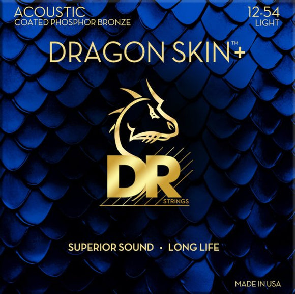 DR Dragon Skin+ Coated Phosphor Bronze Acoustic Guitar Strings, Light (12-54)