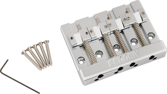 Fender HiMass 4-String Bass Bridge Assembly With Brass Saddles, Chrome