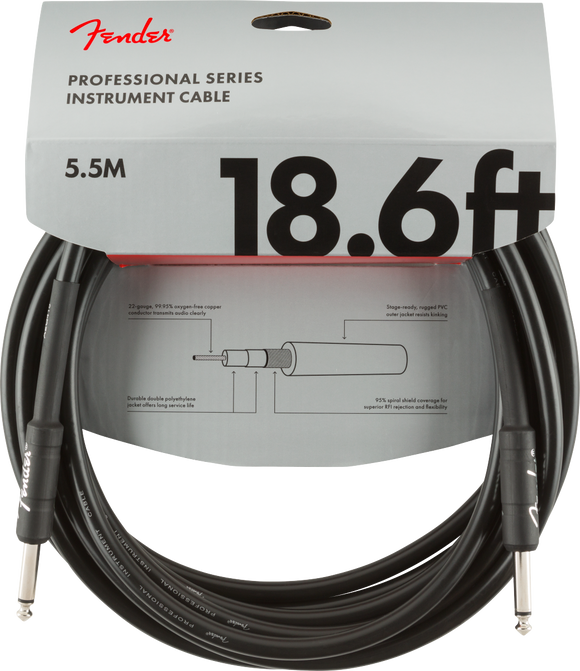 Fender Professional Series Instrument Cable, Straight/Straight, 18.6', Black