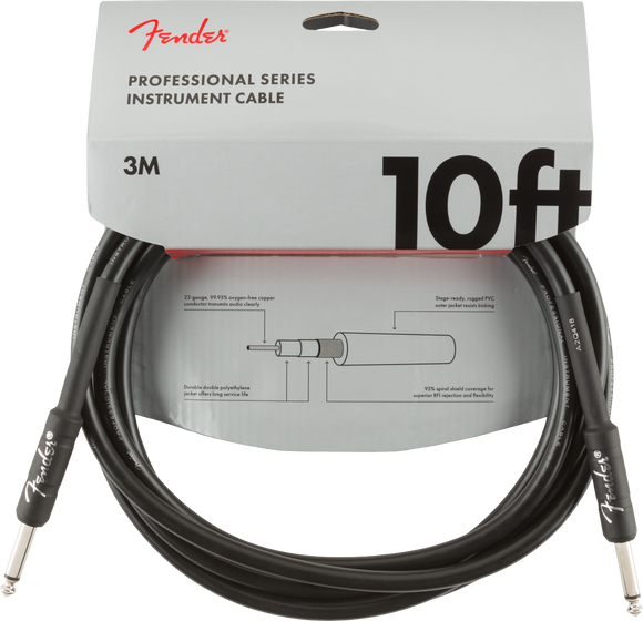 Fender Professional Series Instrument Cable, Straight/Straight, 10', Black