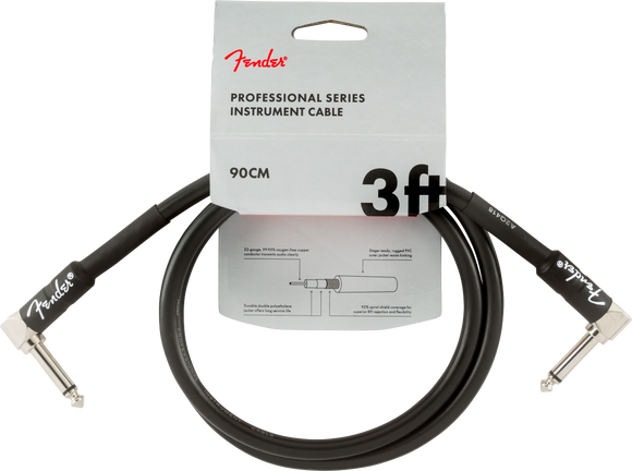 Fender Professional Series Instrument Cables, Angle/Angle, 3', Black