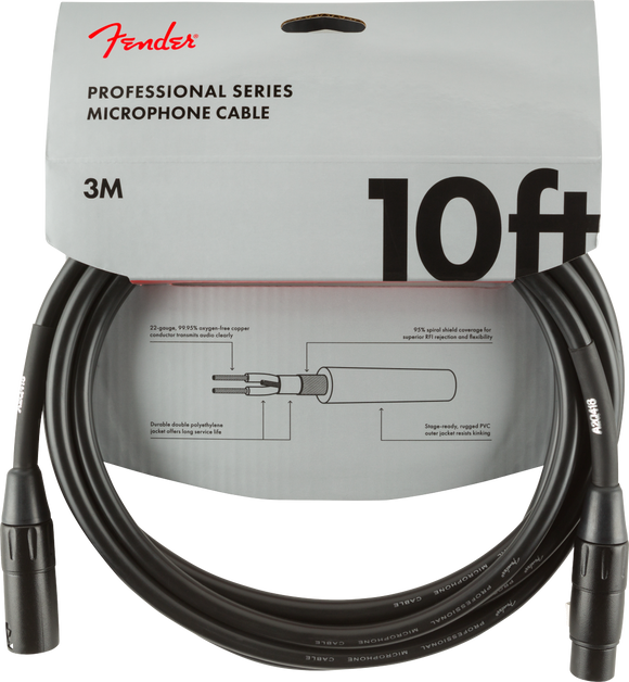 Fender Professional Series Microphone Cable, 10', Black