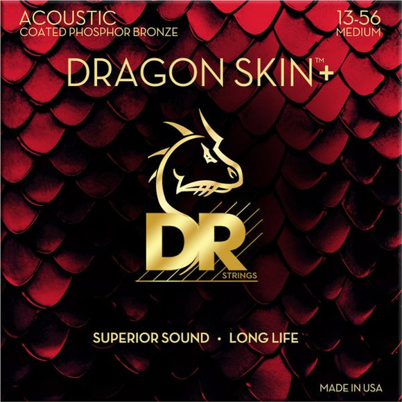 DR Dragon Skin+ Coated Phosphor Bronze Acoustic Guitar Strings, Medium (13-56)