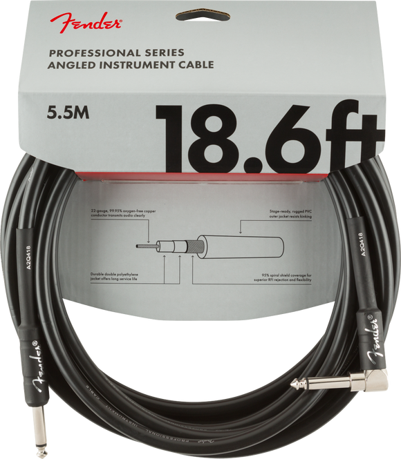 Fender Professional Series Instrument Cable, Straight/Angle, 18.6', Black