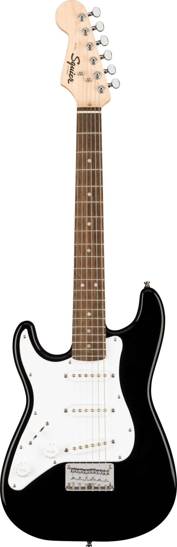 Squier Mini Stratocaster Left-Handed, Laurel Fingerboard, White Pickguard, Black