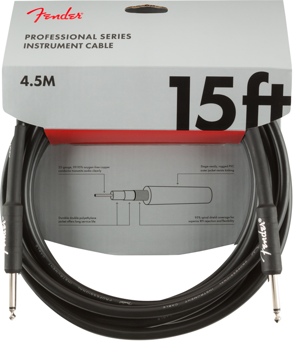 Fender Professional Series Instrument Cable, Straight/Straight, 15', Black