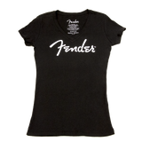 Fender Women's V-Neck Spaghetti Logo T-Shirt, Black