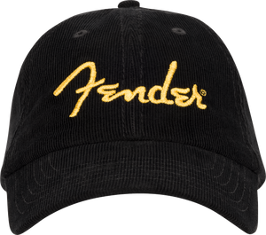 Fender Fender Gold Spaghetti Logo Corduroy Baseball Hat, Black, One Size