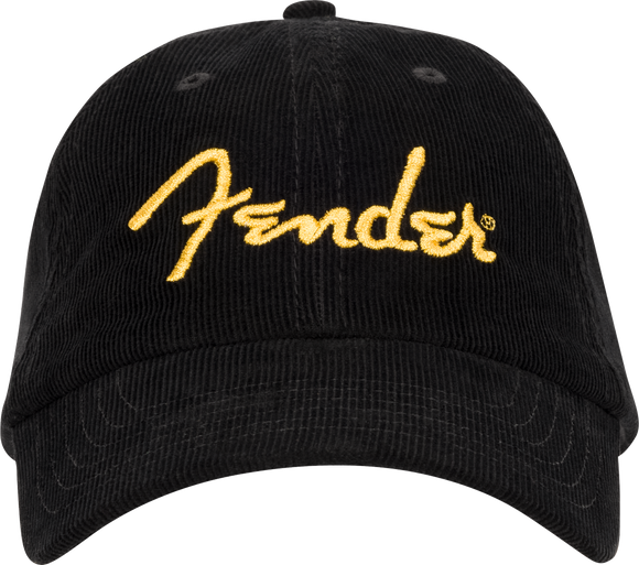 Fender Fender Gold Spaghetti Logo Corduroy Baseball Hat, Black, One Size