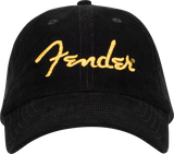 Fender Fender Gold Spaghetti Logo Corduroy Baseball Hat, Black, One Size