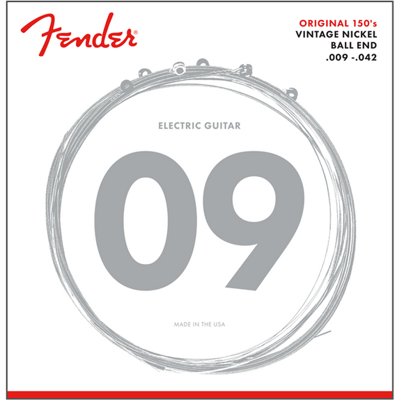 Fender Original 150 Guitar Strings, Pure Nickel Wound, Ball End, 150L .009-.042