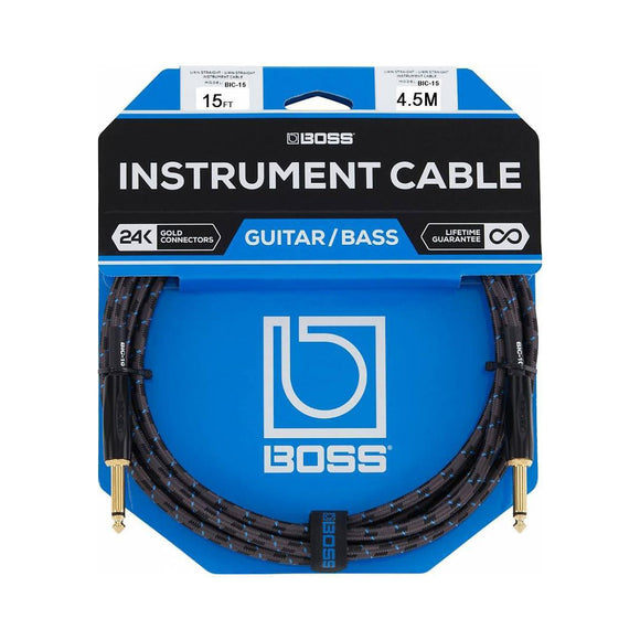 BOSS 15ft / 4.5m Instrument Cable, Straight/Straight 1/4