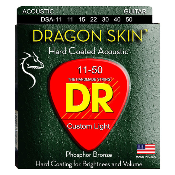 DR DSA-11 Dragon Skin Coated Acoustic Strings Custom Light 11-50