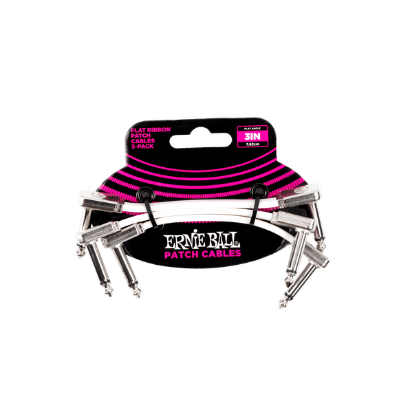 Ernie Ball 3'' Flat Ribbon Patch Cable 3 Pack - White