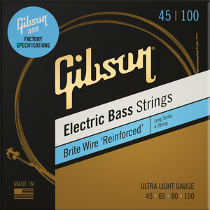 Gibson Brite Wire Electric Bass Strings, Long Scale Ultra Light 45-100
