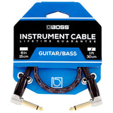 BOSS 1ft / 30cm Instrument Cable, Angled/Angled 1/4" Jack