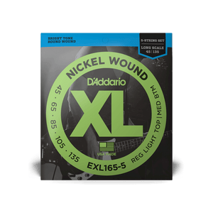 D'Addario EXL165-5 XL Nickel Wound Bass Strings - Reg Lite Top/Med Bottom, 45-135