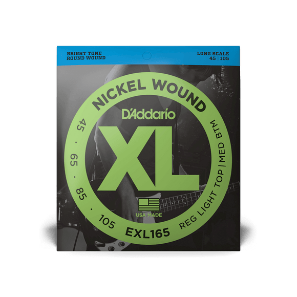 D'Addario EXL165 XL Nickel Wound Bass Strings - Reg Lite Top/Med Bottom, 45-105