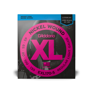 D'Addario EXL170-5 XL Nickel Wound Bass Strings - Light/Long, 45-130
