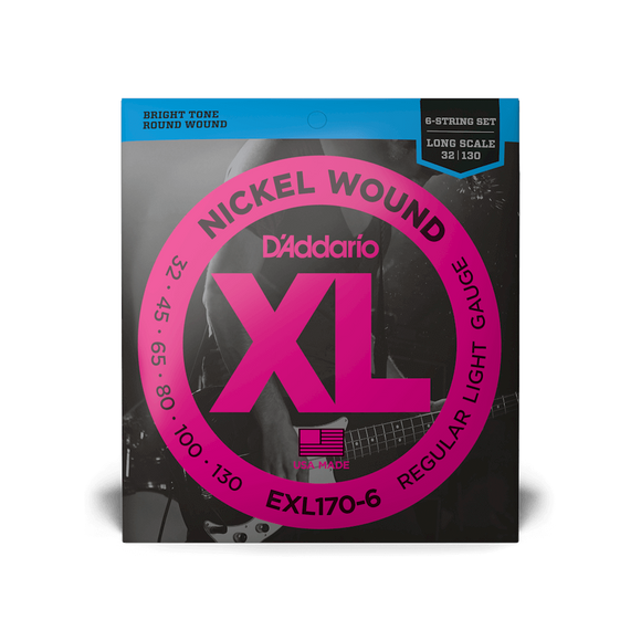 D'Addario EXL170-6 XL Nickel Wound Bass Strings - Regular/Light, 32-130