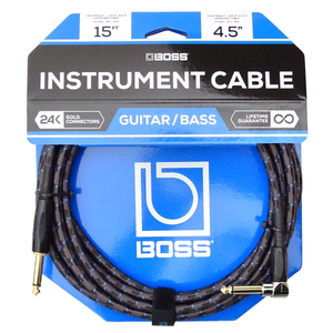 BOSS 15ft / 4.5m Instrument Cable, Straight/Right-Angle 1/4" Connectors