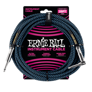 Ernie Ball 25' Braided Instrument Cable Straight/Angle Black & Blue
