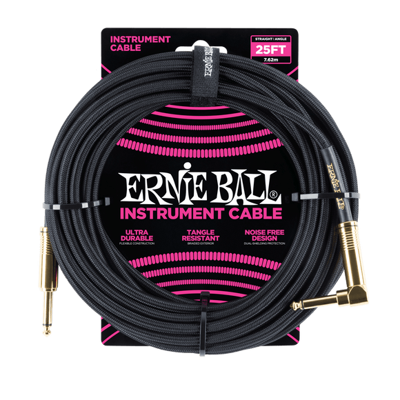 Ernie Ball 25' Braided Instrument Cable Straight/Angle Black