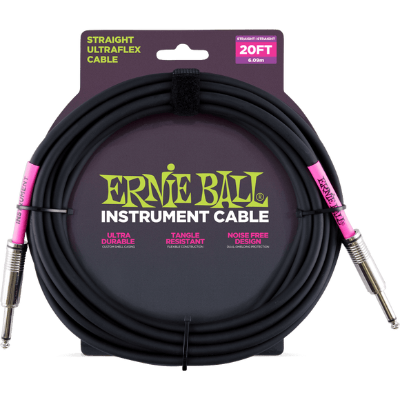Ernie Ball 20' Straight/Straight Instrument Cable - Black