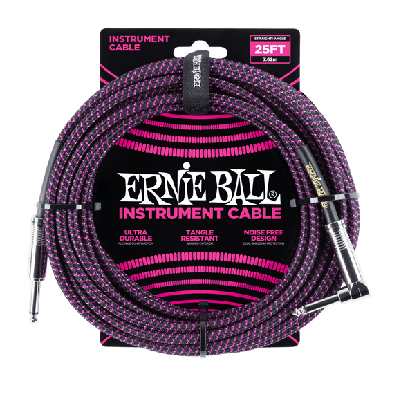 Ernie Ball 25' Braided Instrument Cable Straight/Angle Black & Purple
