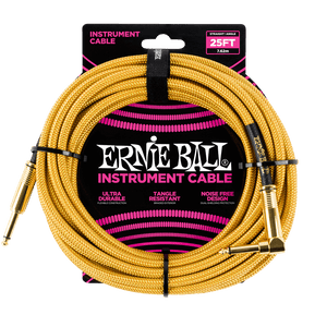 Ernie Ball 25' Braided Instrument Cable Straight/Angle Gold