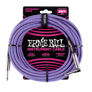 Ernie Ball 25' Braided Instrument Cable Straight/Angle Purple