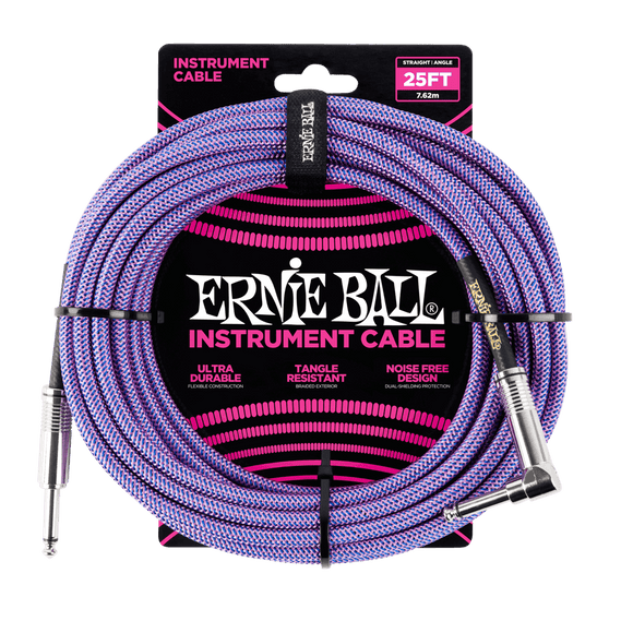 Ernie Ball 25' Braided Instrument Cable Straight/Angle Purple
